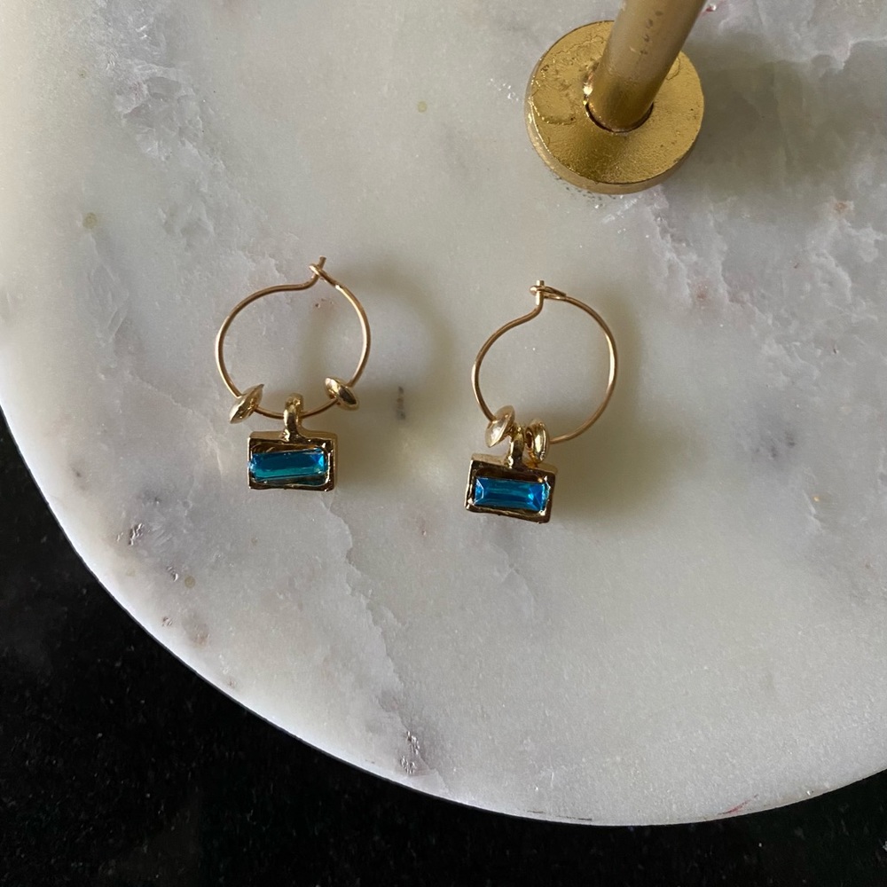 MAKE ME AND OFFER Dainty Gold Turquoise Rectangle Gem Huggie Earring